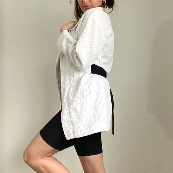 ZARA White Textured Blazer Black Rope Tie SMALL - Picture 11 of 13